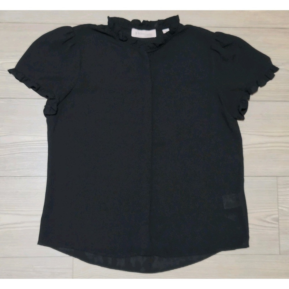 PHILOSOPHY Black Ruffle Sleeve Top Women's Small Button Up Shirt
